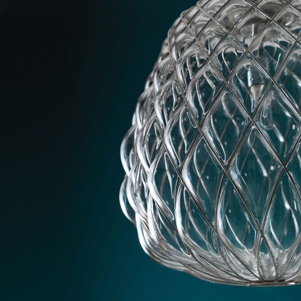 Sospensione Pinecone 30 Vetro Trasp. gabbia Cromo