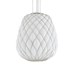 Sospensione Pinecone 30 Vetro bianco gabbia Cromo