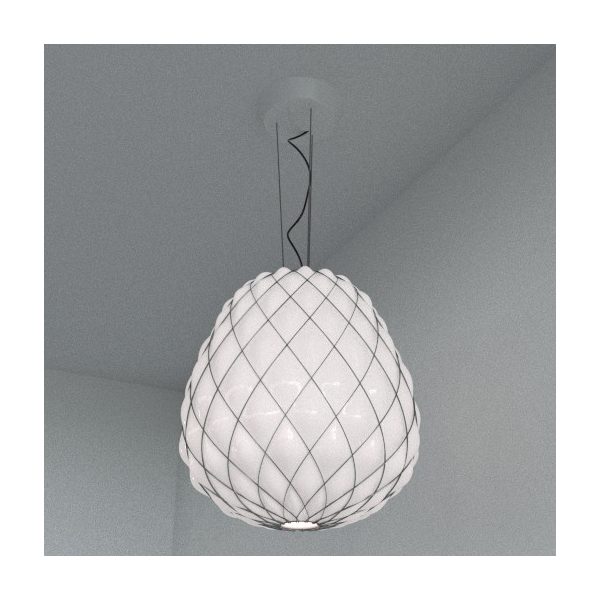 Sospensione Pinecone 30 Vetro bianco gabbia Cromo