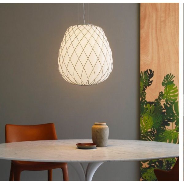 Sospensione Pinecone 30 Vetro bianco gabbia Cromo