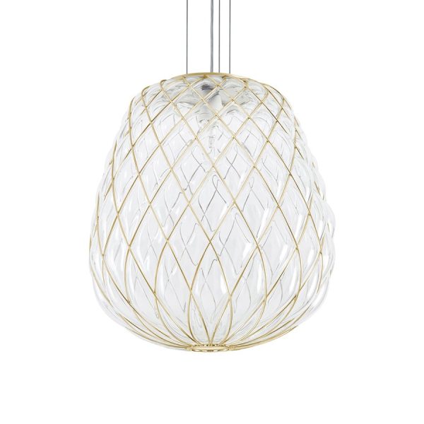 Sospensione Pinecone 30 Vetro Trasp. gabbia Oro