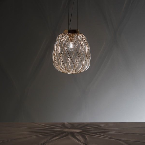 Sospensione Pinecone 30 Vetro Trasp. gabbia Oro