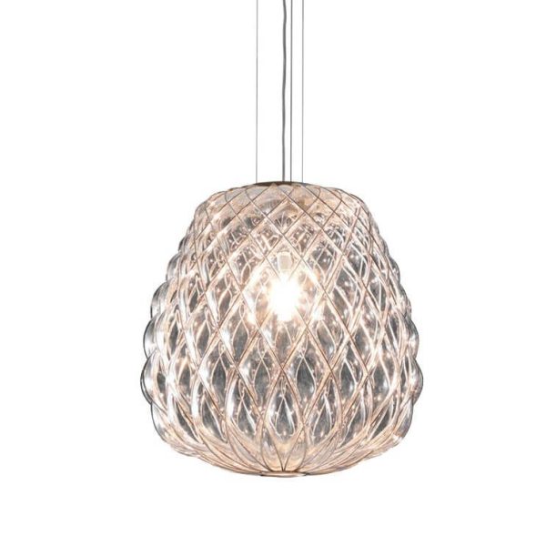 Sospensione Pinecone 50 vetro Trasp. gabbia oro