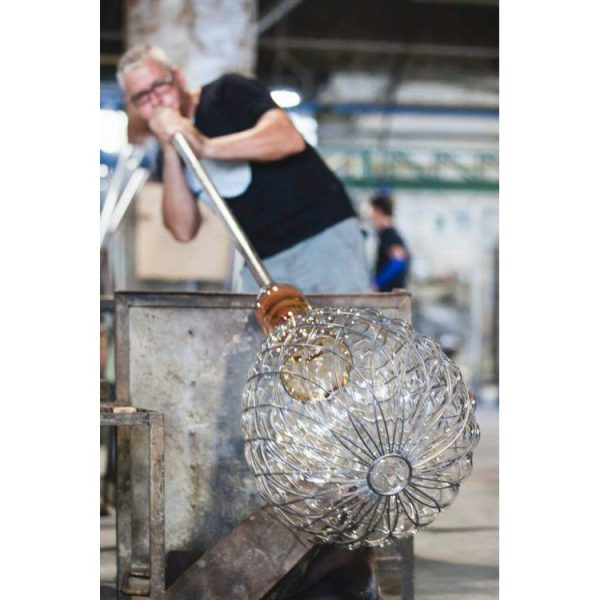 Sospensione Pinecone 50 vetro Trasp. gabbia oro