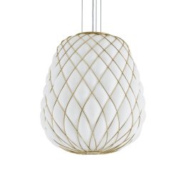 Sospensione Pinecone 50 Vetro bianca gabbia Oro