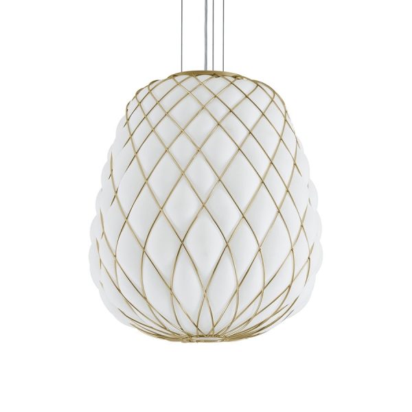 Sospensione Pinecone 50 Vetro bianca gabbia Oro