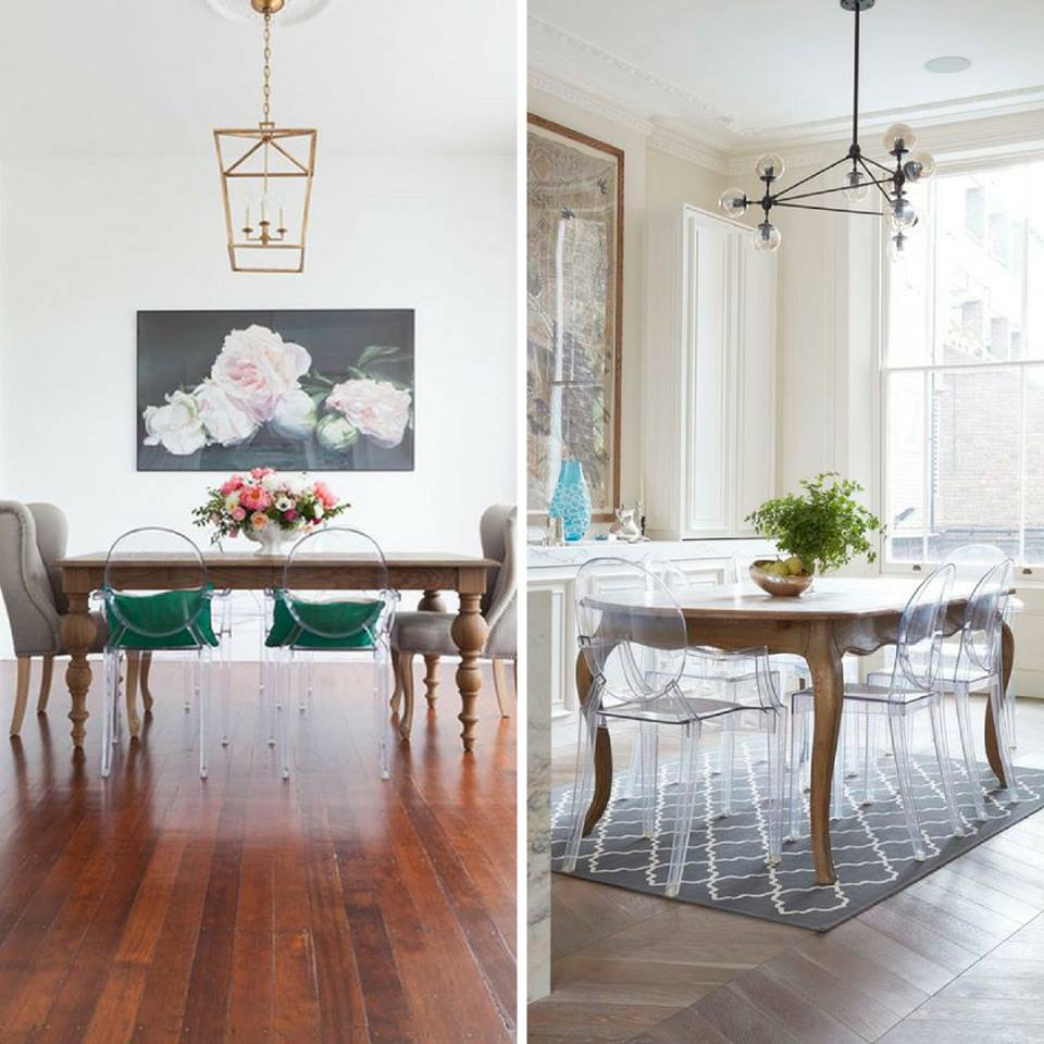 Sedie moderne Kartell e tavolo vintage: un mix di grande effetto! Sedie moderne Kartell e tavolo vintage: un mix di grande effetto!