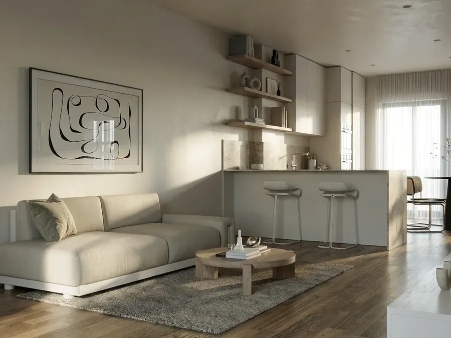 Appartamento: living, cucina e zona notte: living con cucina a vista